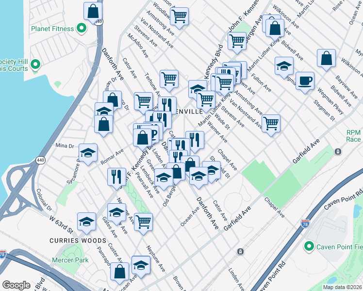 map of restaurants, bars, coffee shops, grocery stores, and more near 275 Old Bergen Road in Jersey City