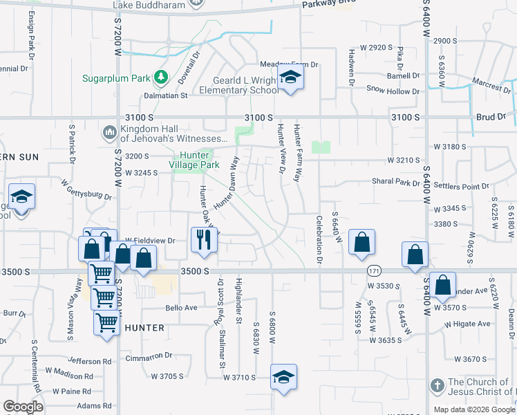 map of restaurants, bars, coffee shops, grocery stores, and more near 3328 Abbey Glen Way in West Valley City