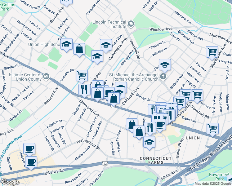 map of restaurants, bars, coffee shops, grocery stores, and more near 1040 Stone Street in Union