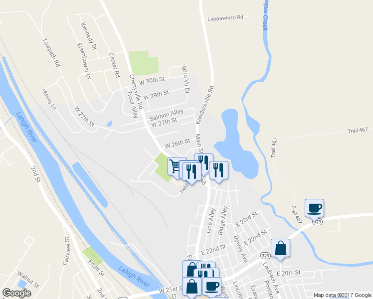 map of restaurants, bars, coffee shops, grocery stores, and more near 111 West 25th Street in Northampton