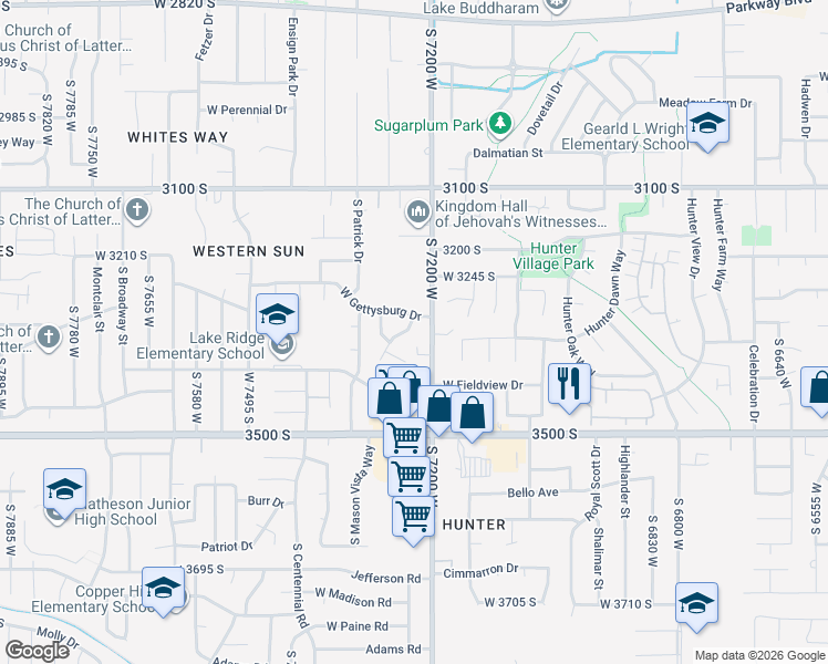 map of restaurants, bars, coffee shops, grocery stores, and more near 3331 Sidney Way in Magna