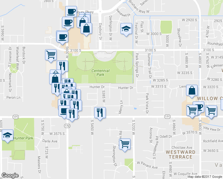map of restaurants, bars, coffee shops, grocery stores, and more near 3337 Hunter Ct in Salt Lake City