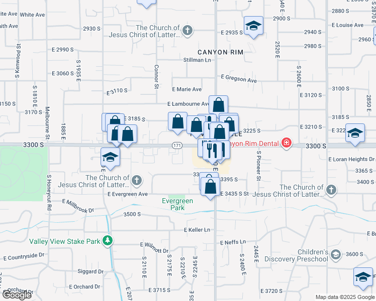 map of restaurants, bars, coffee shops, grocery stores, and more near 2220 3300 South in Salt Lake City