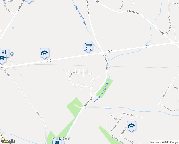 map of restaurants, bars, coffee shops, grocery stores, and more near 442 Homestead Court in Stewartsville