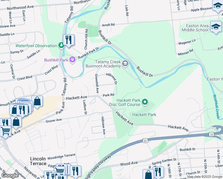 map of restaurants, bars, coffee shops, grocery stores, and more near 2010 Maywood Street in Easton