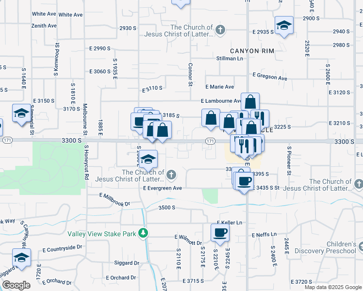 map of restaurants, bars, coffee shops, grocery stores, and more near 2118 East 3300 South in Salt Lake City