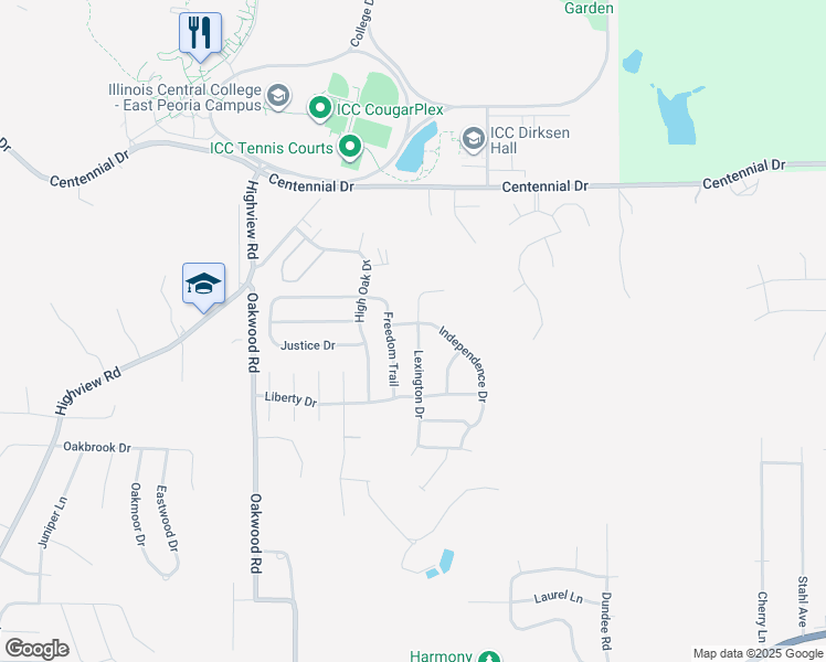 map of restaurants, bars, coffee shops, grocery stores, and more near 100 Lexington Dr in East Peoria