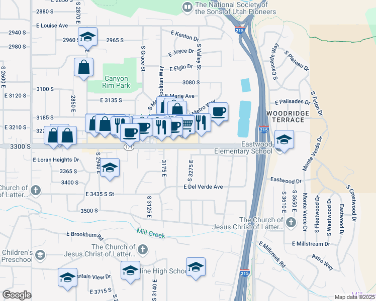 map of restaurants, bars, coffee shops, grocery stores, and more near 3281 South Santa Rosa Avenue in Salt Lake City