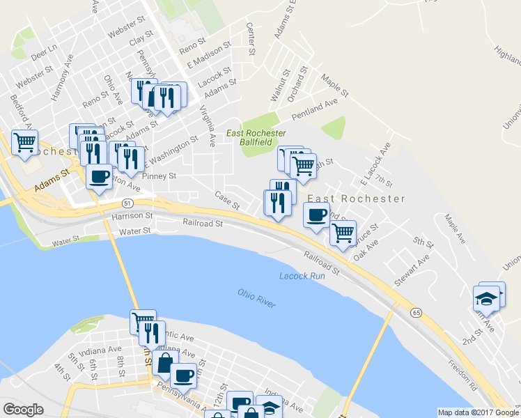 map of restaurants, bars, coffee shops, grocery stores, and more near 119 Pine Street in Rochester