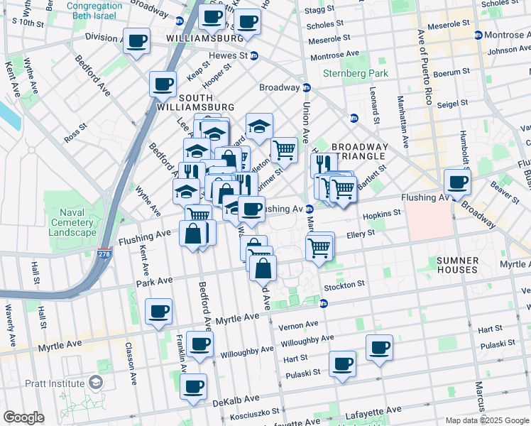 map of restaurants, bars, coffee shops, grocery stores, and more near in Brooklyn