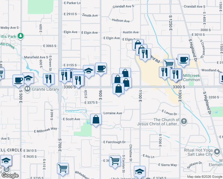 map of restaurants, bars, coffee shops, grocery stores, and more near 944 East 3300 South in Salt Lake City