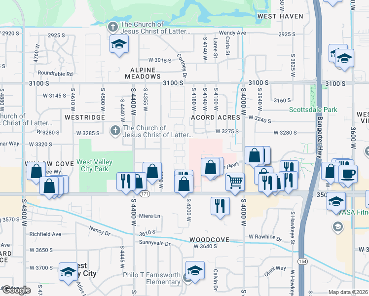 map of restaurants, bars, coffee shops, grocery stores, and more near 4221 West 3350 South in West Valley City