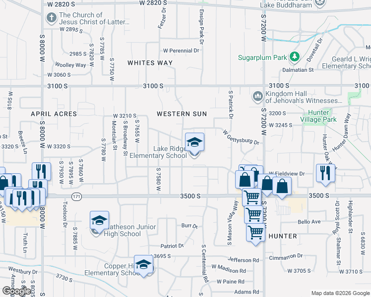 map of restaurants, bars, coffee shops, grocery stores, and more near 7400 West 3395 South in Magna