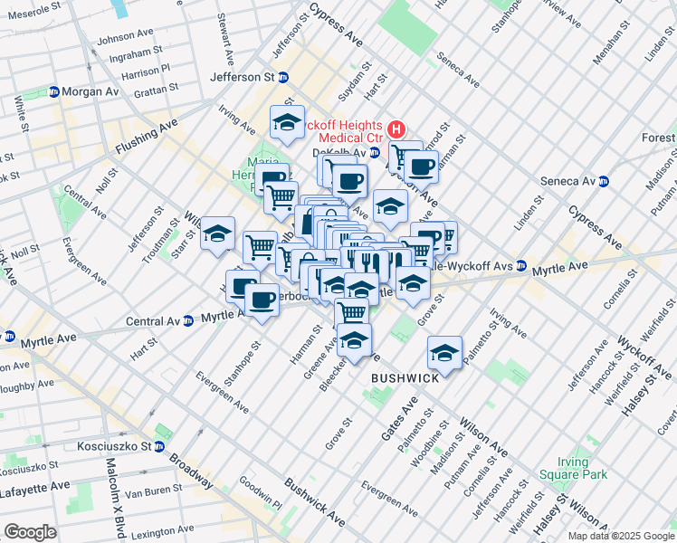 map of restaurants, bars, coffee shops, grocery stores, and more near in Brooklyn
