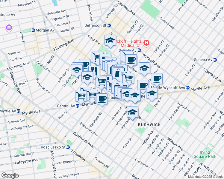 map of restaurants, bars, coffee shops, grocery stores, and more near in Brooklyn