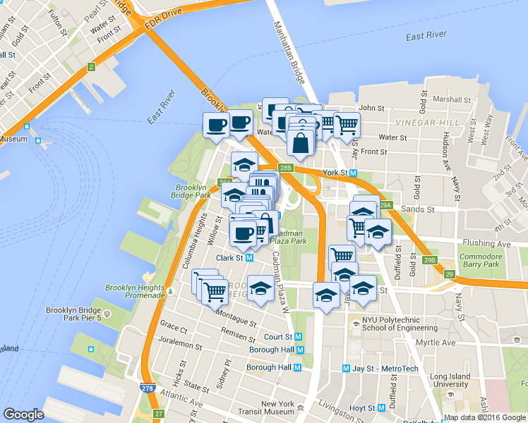 map of restaurants, bars, coffee shops, grocery stores, and more near 81 Orange Street in Brooklyn