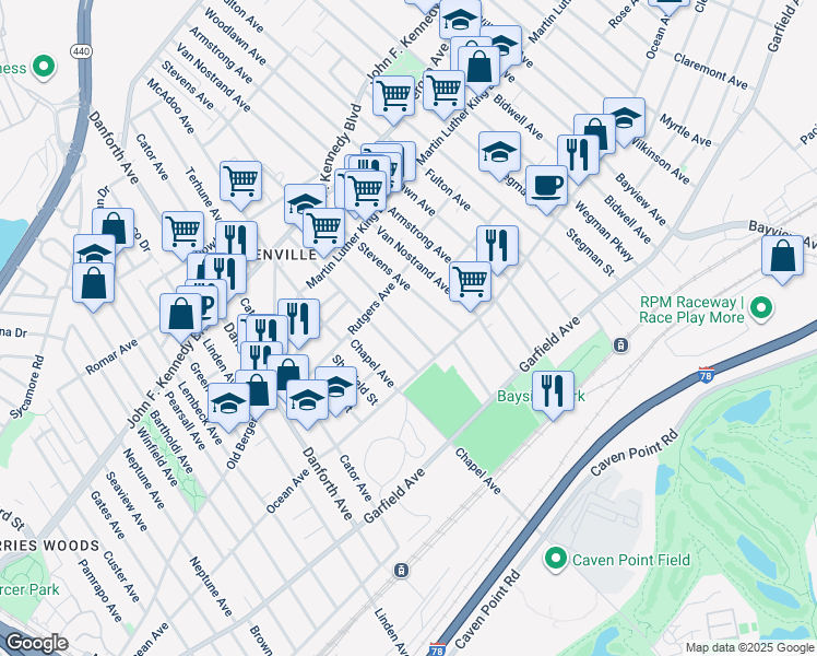 map of restaurants, bars, coffee shops, grocery stores, and more near 48 Wade Street in Jersey City
