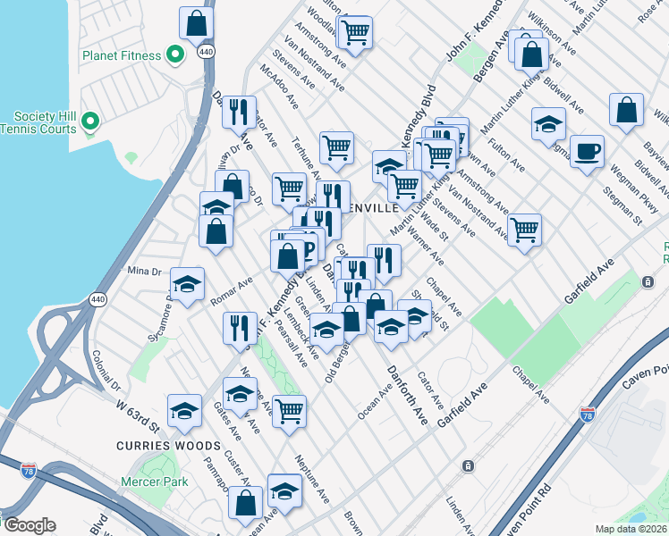 map of restaurants, bars, coffee shops, grocery stores, and more near in Jersey City