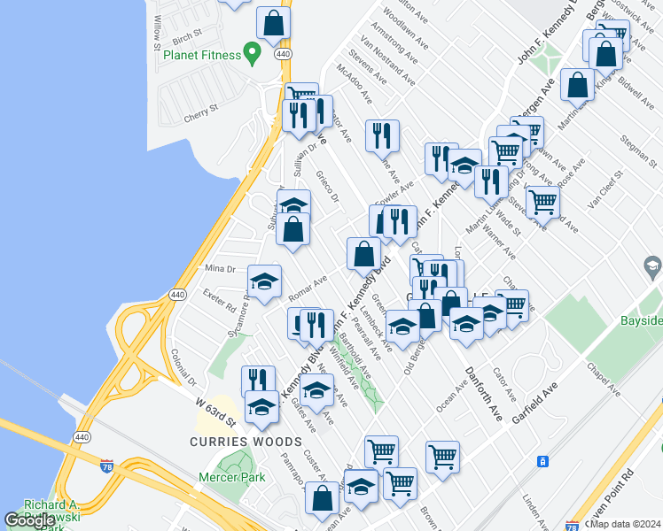 map of restaurants, bars, coffee shops, grocery stores, and more near 276 Lembeck Avenue in Jersey City