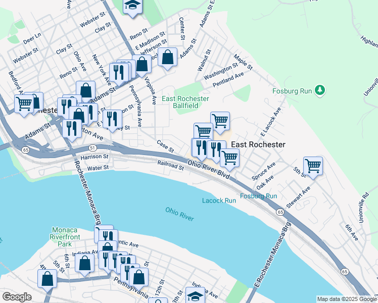 map of restaurants, bars, coffee shops, grocery stores, and more near 119 Pine Street in Rochester