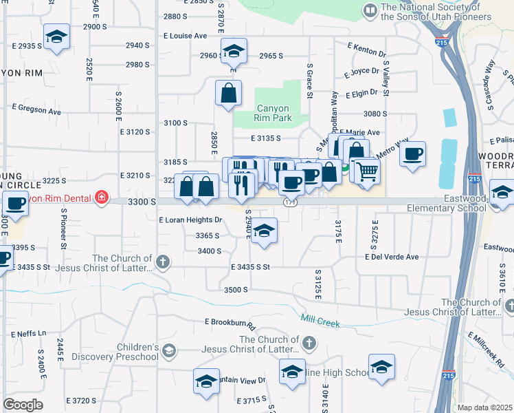 map of restaurants, bars, coffee shops, grocery stores, and more near 2961 Marley Place in Salt Lake City