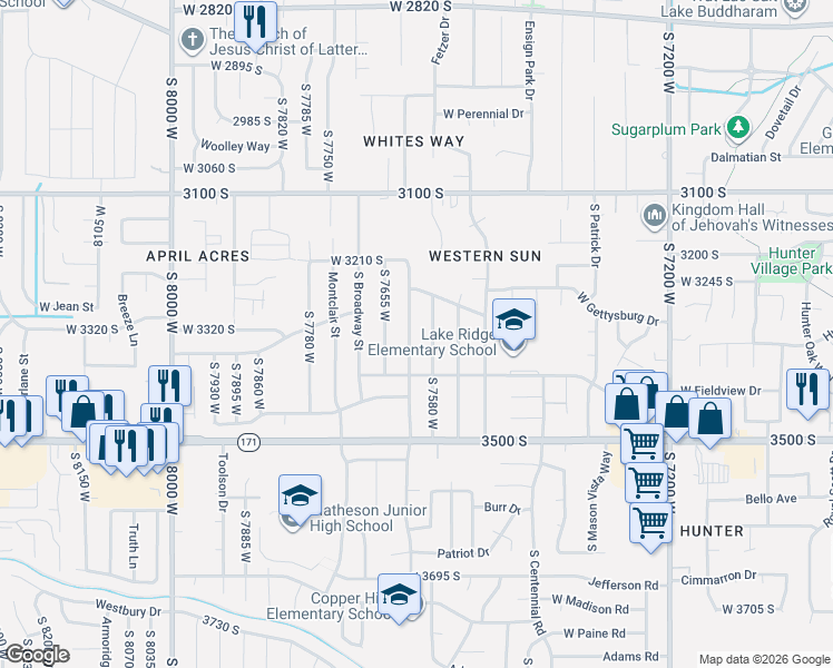 map of restaurants, bars, coffee shops, grocery stores, and more near 3341 South 7615 West in Magna