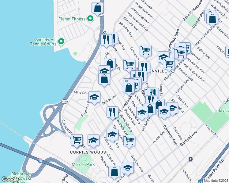 map of restaurants, bars, coffee shops, grocery stores, and more near 298 Pearsall Avenue in Jersey City