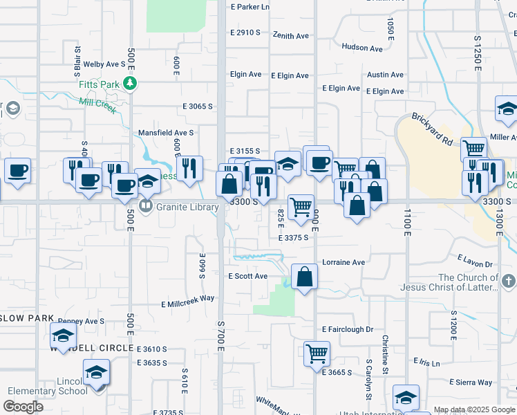 map of restaurants, bars, coffee shops, grocery stores, and more near 772 East 3300 South in Millcreek