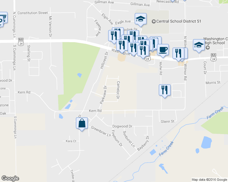 map of restaurants, bars, coffee shops, grocery stores, and more near 1506 Golfview in Washington