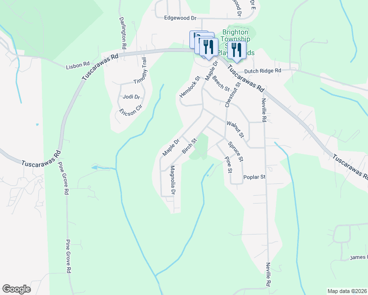 map of restaurants, bars, coffee shops, grocery stores, and more near 124 Birch Street in Beaver