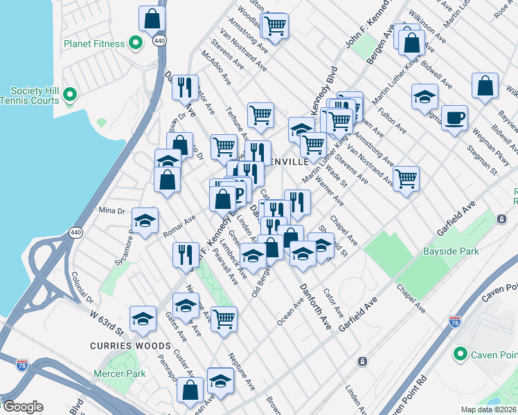 map of restaurants, bars, coffee shops, grocery stores, and more near in Jersey City
