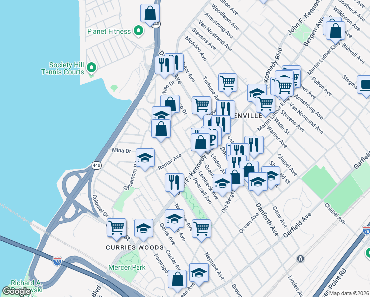 map of restaurants, bars, coffee shops, grocery stores, and more near 276 Lembeck Avenue in Jersey City