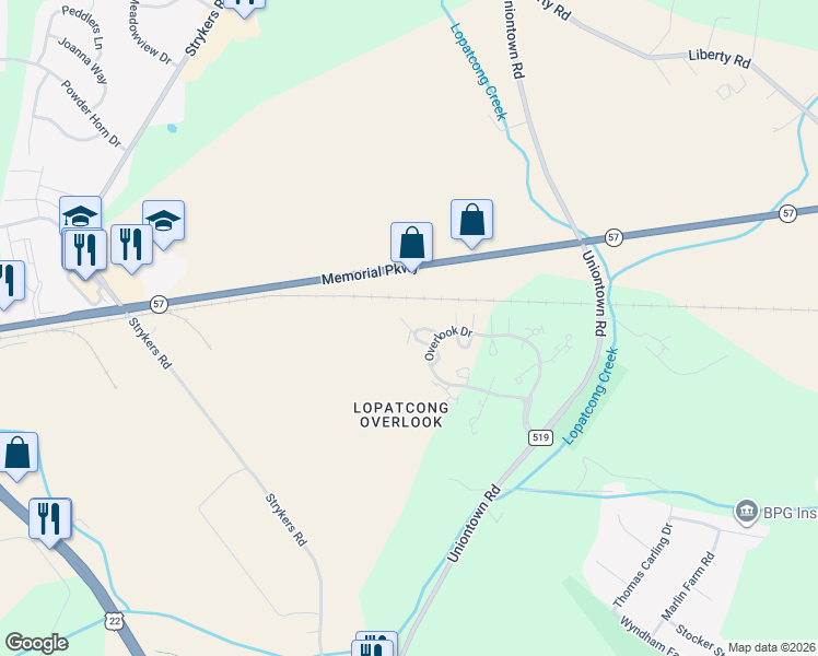 map of restaurants, bars, coffee shops, grocery stores, and more near 810 Honeybrook Circle in Stewartsville