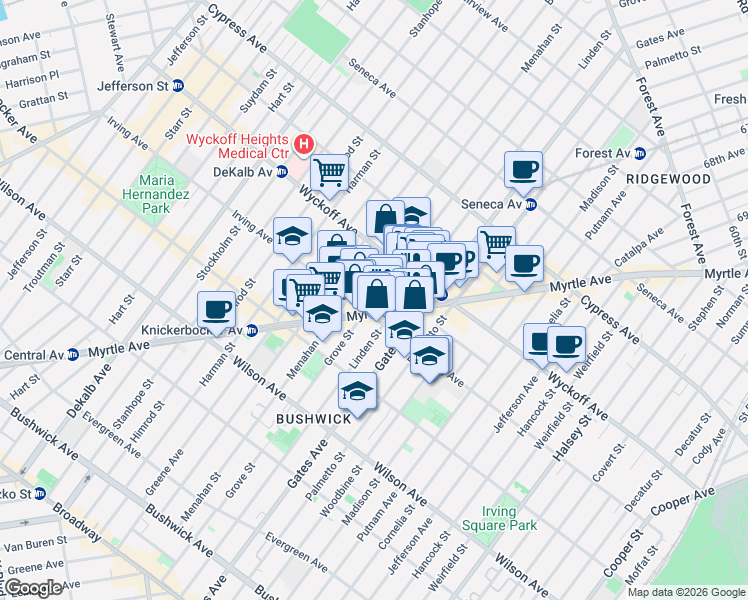 map of restaurants, bars, coffee shops, grocery stores, and more near in Brooklyn
