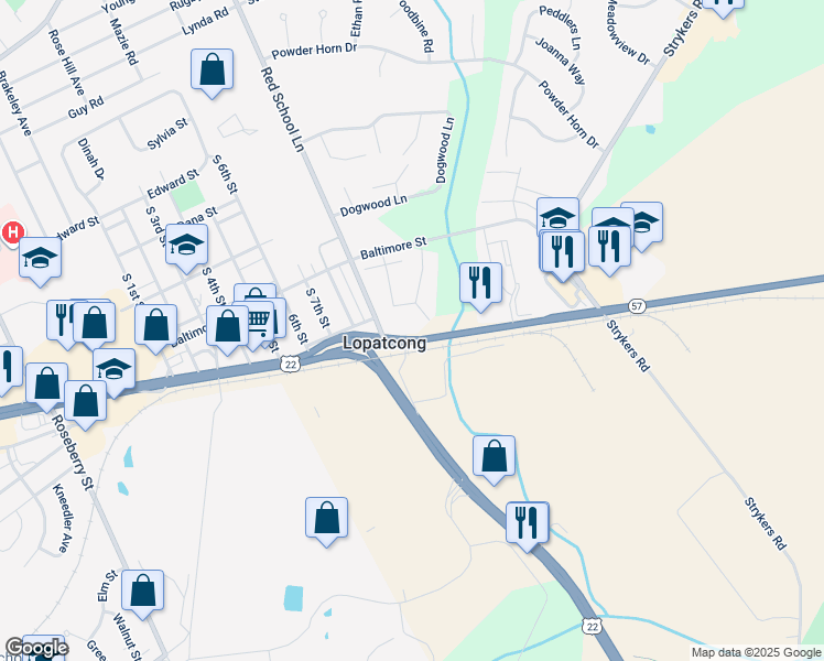 map of restaurants, bars, coffee shops, grocery stores, and more near 3 New Jersey 57 in Phillipsburg