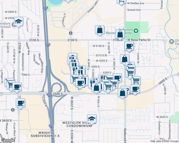 map of restaurants, bars, coffee shops, grocery stores, and more near 3331 South 2050 West in West Valley City