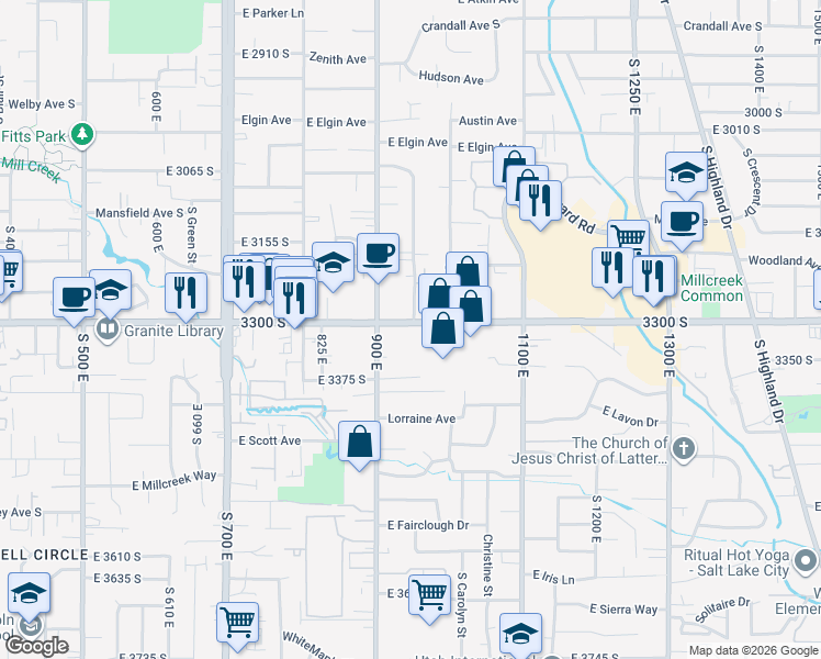 map of restaurants, bars, coffee shops, grocery stores, and more near 944 East 3300 South in Salt Lake City