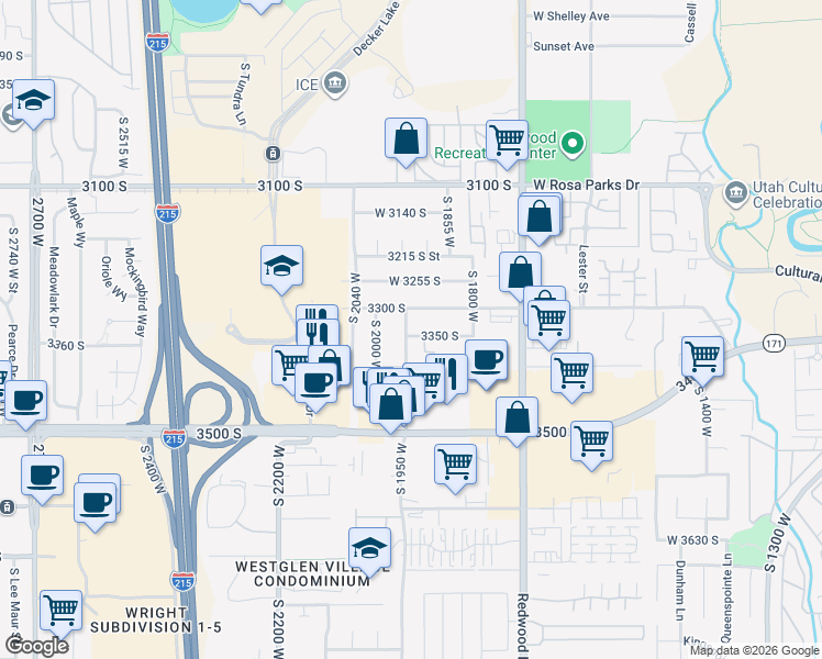 map of restaurants, bars, coffee shops, grocery stores, and more near 3335 South 1940 West in Salt Lake City