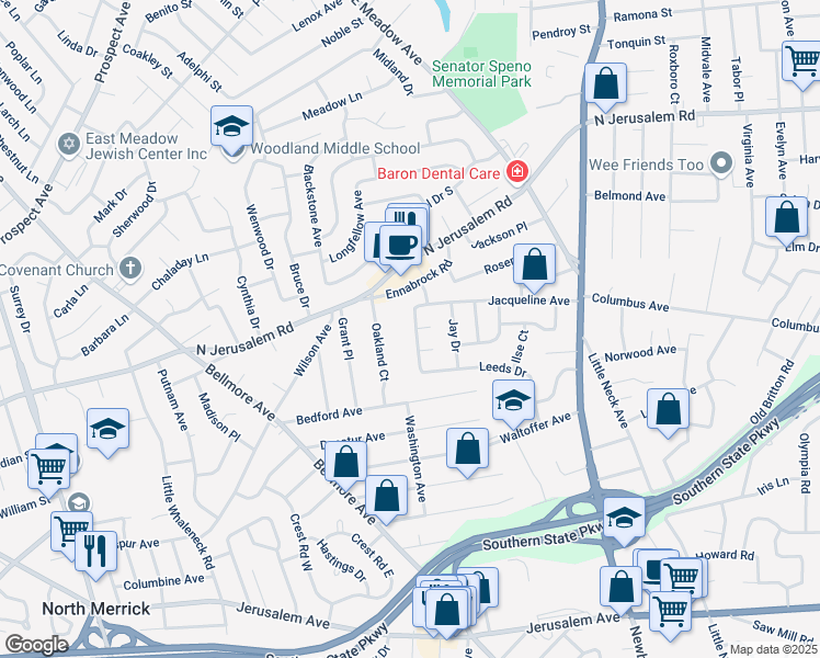 map of restaurants, bars, coffee shops, grocery stores, and more near 906 Maplecrest Drive in North Bellmore