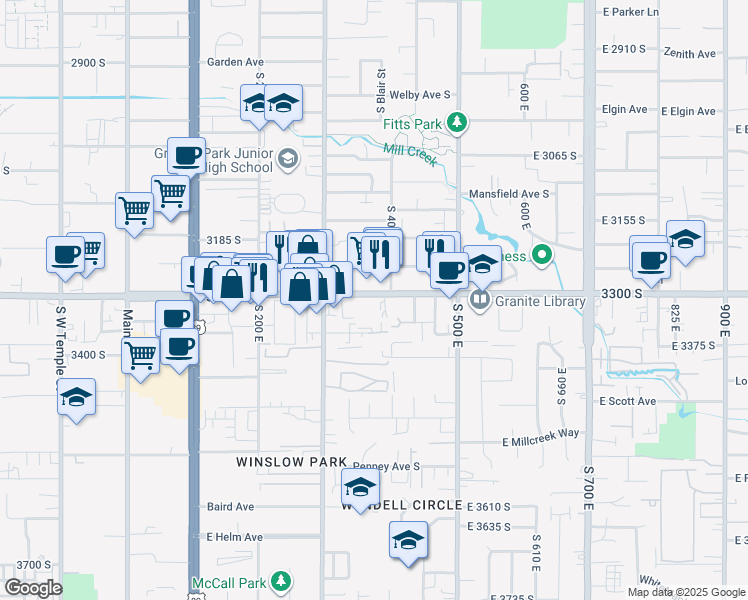 map of restaurants, bars, coffee shops, grocery stores, and more near 360 Utah 171 in South Salt Lake