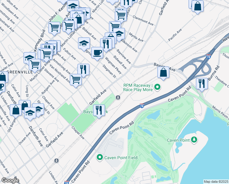 map of restaurants, bars, coffee shops, grocery stores, and more near 8 Richard Street in Jersey City