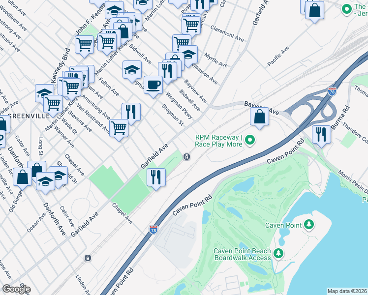map of restaurants, bars, coffee shops, grocery stores, and more near 8 Richard Street in Jersey City
