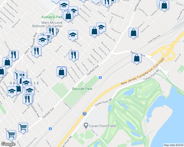 map of restaurants, bars, coffee shops, grocery stores, and more near 538 Garfield Avenue in Jersey City