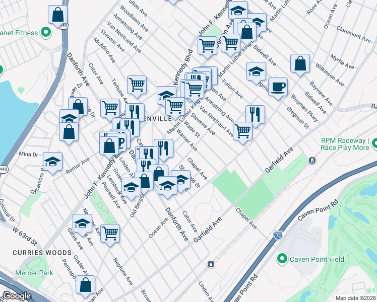 map of restaurants, bars, coffee shops, grocery stores, and more near 61A Rutgers Avenue in Jersey City