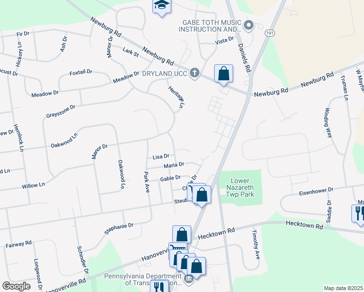 map of restaurants, bars, coffee shops, grocery stores, and more near 4434 Hilltop Circle in Bethlehem