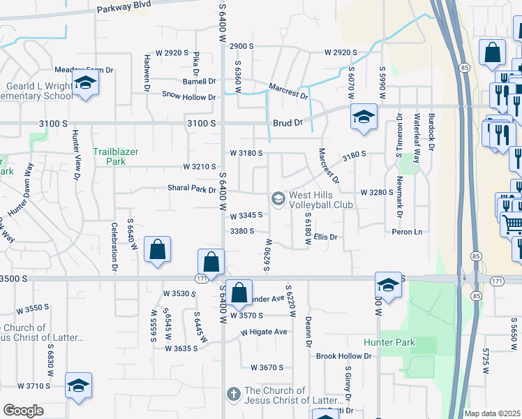map of restaurants, bars, coffee shops, grocery stores, and more near 6306 West 3340 South in Salt Lake City