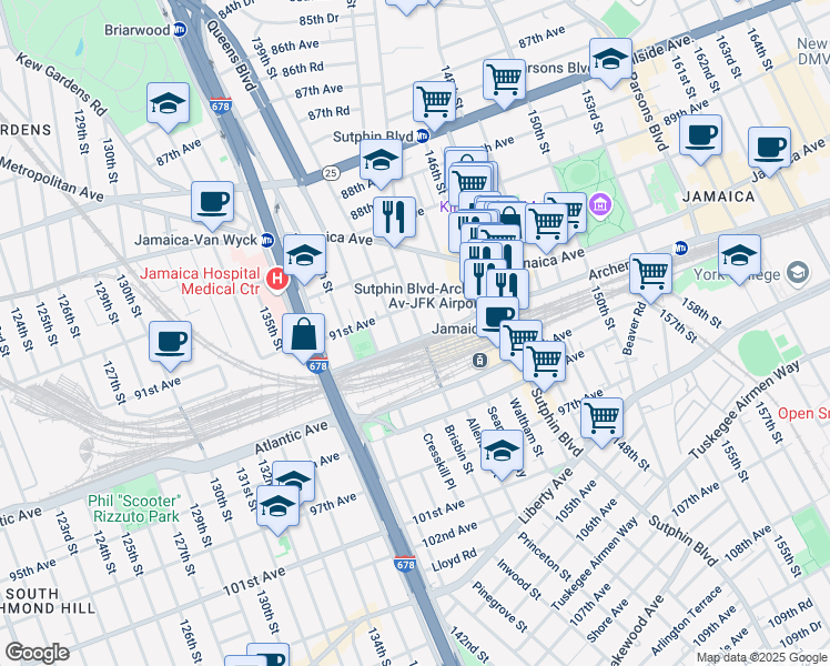 map of restaurants, bars, coffee shops, grocery stores, and more near in Queens