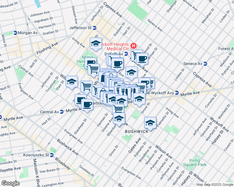 map of restaurants, bars, coffee shops, grocery stores, and more near in Brooklyn