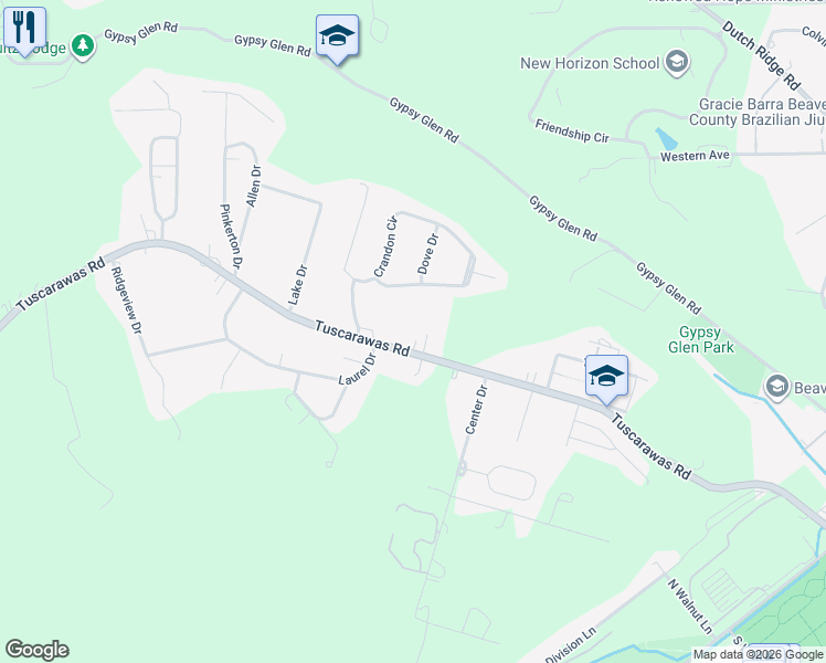 map of restaurants, bars, coffee shops, grocery stores, and more near 800 Tuscarawas Road in Beaver