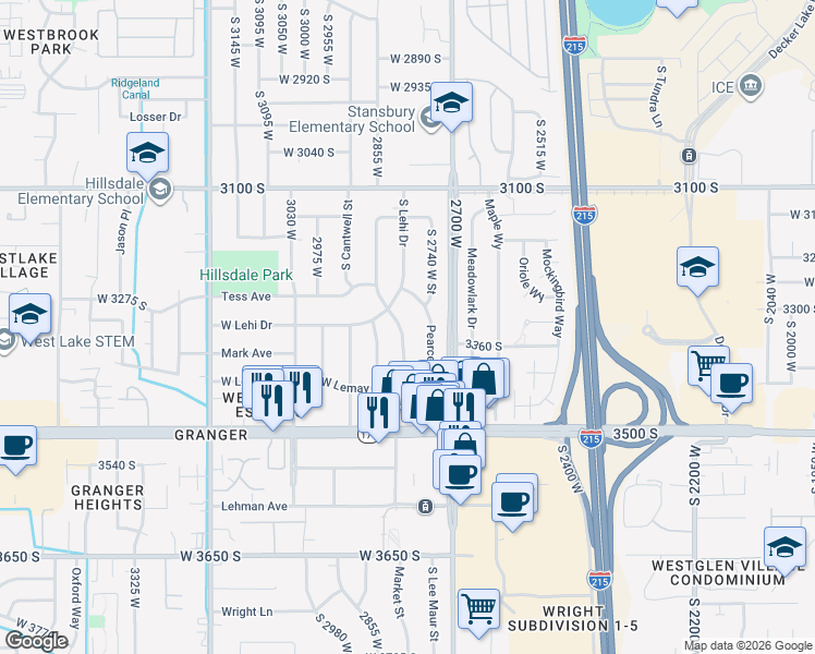 map of restaurants, bars, coffee shops, grocery stores, and more near 3335 South 2760 West in Salt Lake City